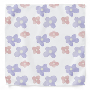 Blue Pink Flowers on white Bandana