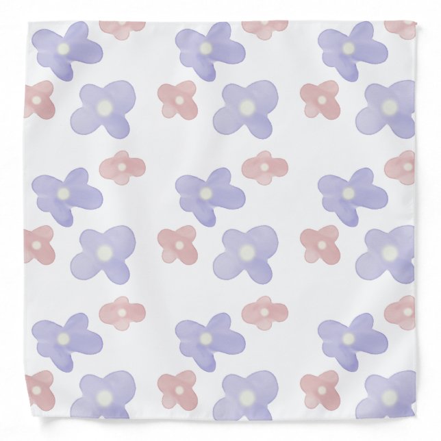 Blue Pink Flowers on white Bandana (Front)