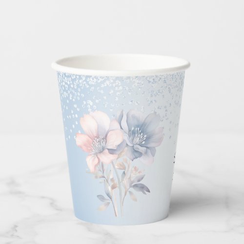 Blue Pink Flowers Paper Cups
