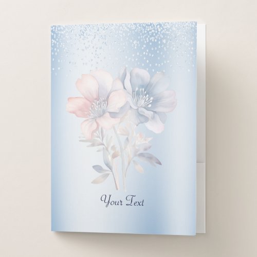 Blue Pink Flowers Pocket Folder