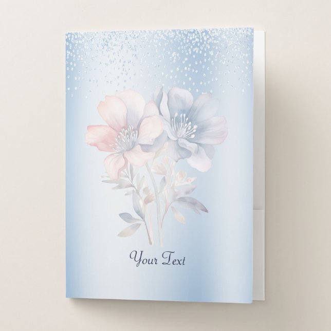 Blue Pink Flowers Pocket Folder (Front)
