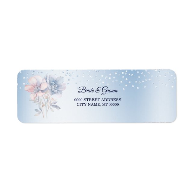 Blue Pink Flowers Return Address Label (Front)