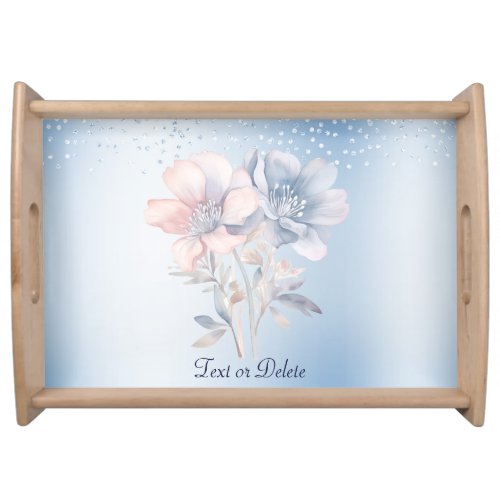 Blue Pink Flowers Serving Tray