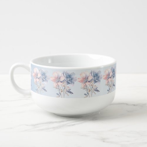 Blue Pink Flowers Soup Mug