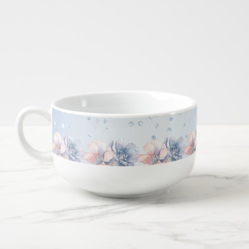 Blue Pink Flowers Soup Mug