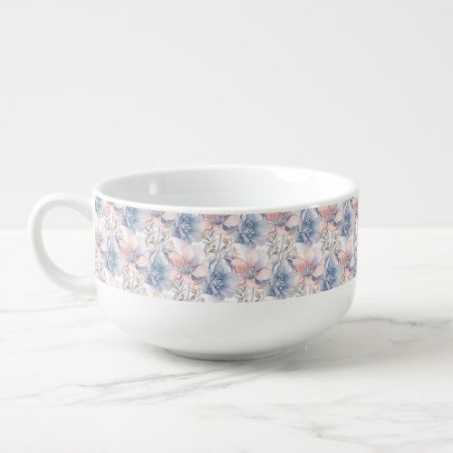 Blue Pink Flowers Soup Mug