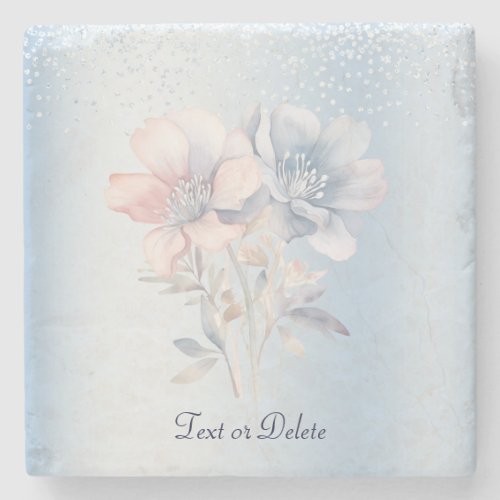 Blue Pink Flowers Stone Coaster