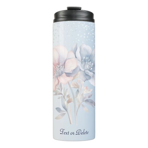 Blue Pink Flowers Thermal Tumbler