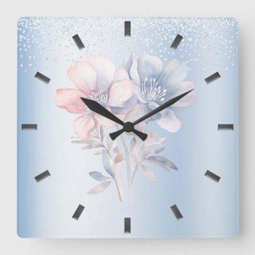 Blue Pink Flowers Wall Clock