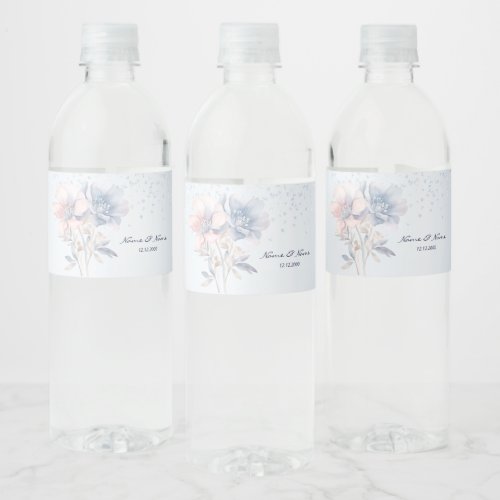 Blue Pink Flowers Water Bottle Label