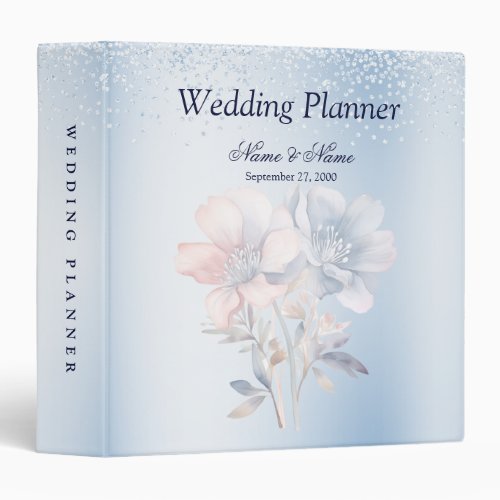Blue Pink Flowers Wedding Planner 3 Ring Binder