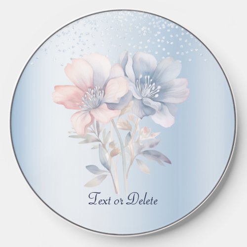 Blue Pink Flowers Wireless Charger
