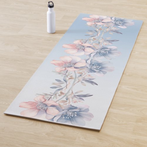 Blue Pink Flowers Yoga Mat