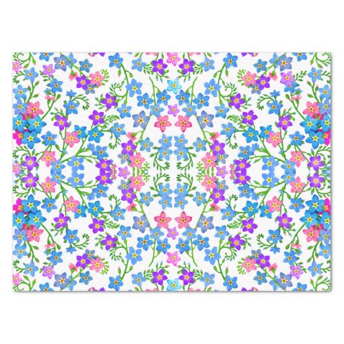 Blue Pink Forget Me Not Flowers Tissue Paper