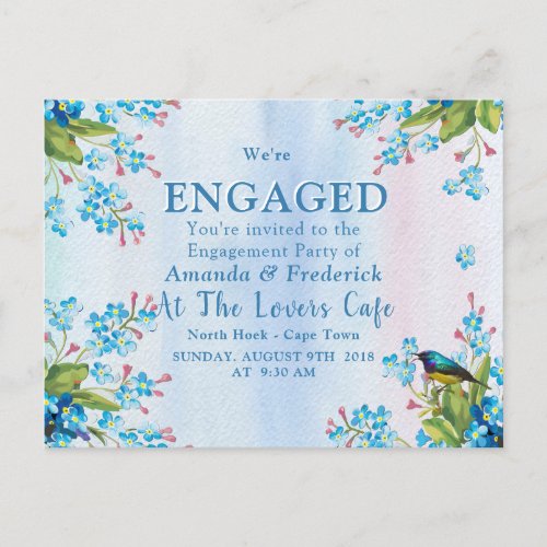 Blue_pink Forget_me_nots Engagement Invitation Postcard