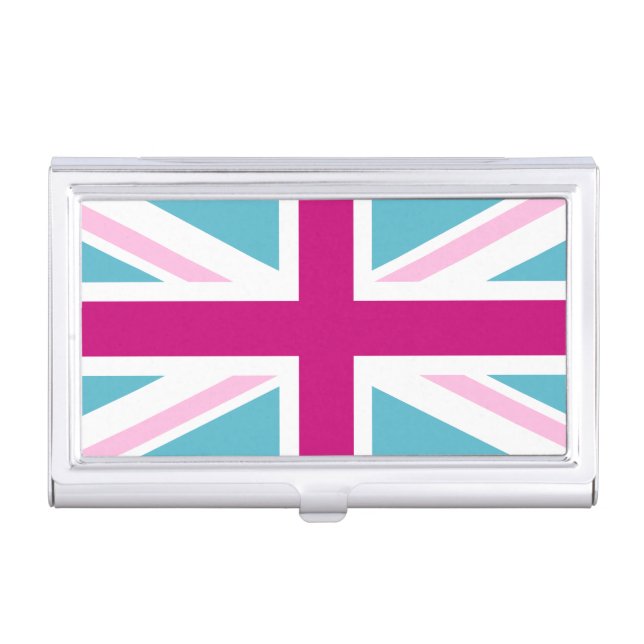 Blue Pink & Fuchsia UK Flag Business Card Holder (Front)