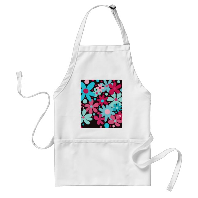 Blue & pink funky flowers  adult apron (Front)