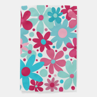 Blue & pink funky flowers  garden flag