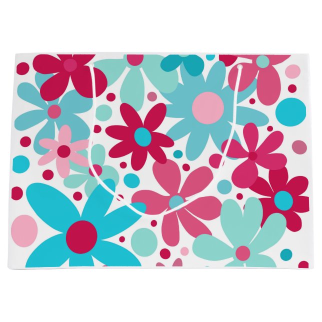 Blue & pink funky flowers  large gift bag (Front)