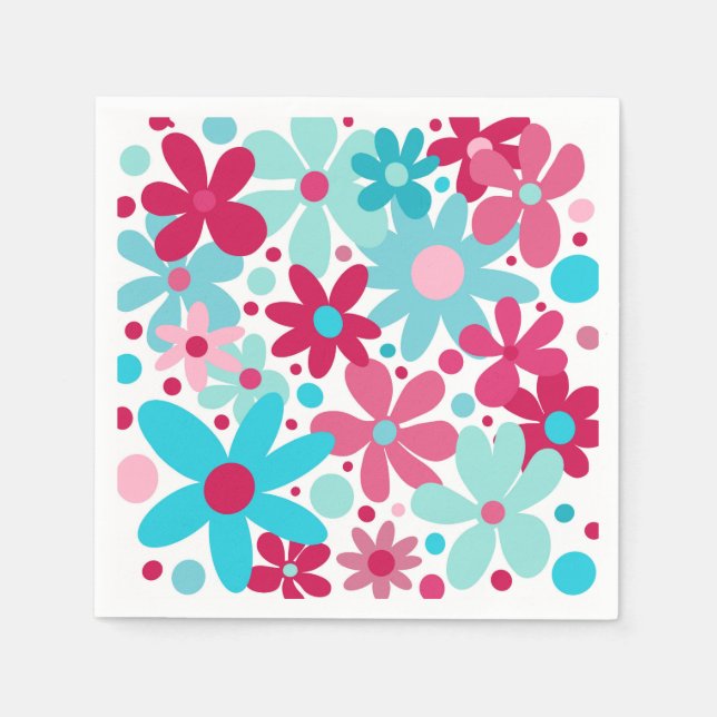 Blue & pink funky flowers  napkins (Front)
