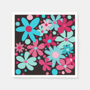 Blue & pink funky flowers napkins