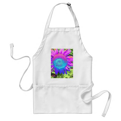 Blue pink funky retro sunflower photo adult apron