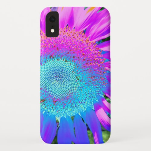 Blue pink funky retro sunflower photo iPhone XR case