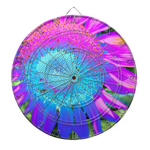 Blue pink funky retro sunflower photo dartboard