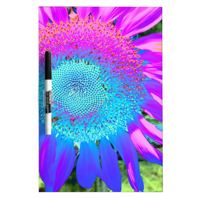 Blue pink funky retro sunflower photo dry erase board (Front)