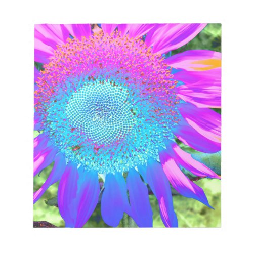 Blue pink funky retro sunflower photo notepad