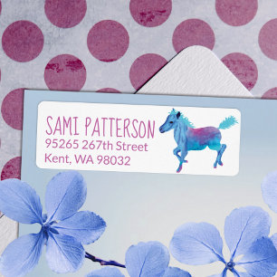 Blue, Pink Galloping Pony Address Label Sheet