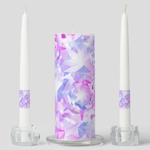 Blue Pink Gemstone Sapphire Crystal Art Unity Candle Set