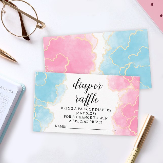 Blue pink Gender reveal diaper raffle ticket cards (Creator Uploaded)