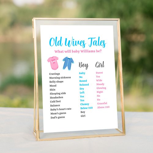 Blue Pink Gender Reveal Party Old Wives Tales Poster