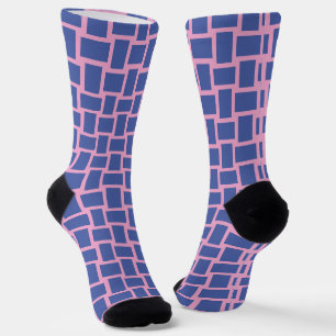 Blue Pink Geometric Grid Pattern Socks