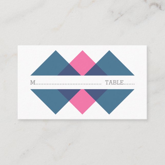 Blue Pink Geometric Triad Place Card (Front)