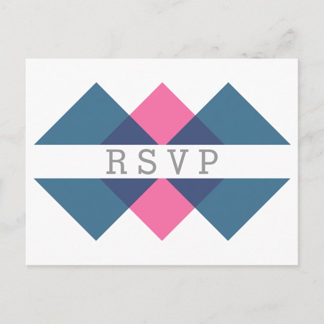 Blue Pink Geometric Triad RSVP Postcard (Front)