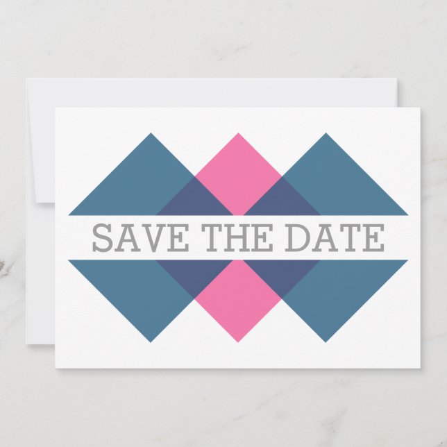 Blue Pink Geometric Triad Save the Date Invite (Front)