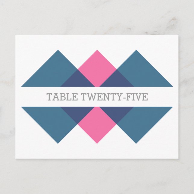 Blue Pink Geometric Triad Table Number Postcard (Front)