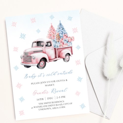 Blue Pink Gifts Christmas truck Gender Reveal Invitation