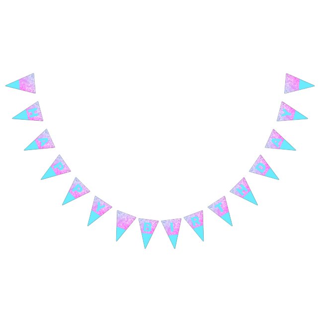 Blue, Pink Glitter Birthday Bunting Flags (All)
