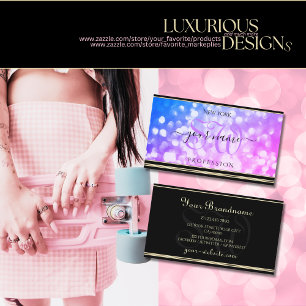 Blue Pink Glitter Black and Golden Border Initials Business Card