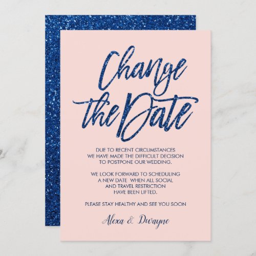 Blue pink Glitter Cancelled Postponed Wedding Invitation