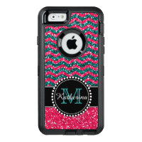 Blue & Pink Glitter Chevron Personalized Defender OtterBox Defender iPhone Case