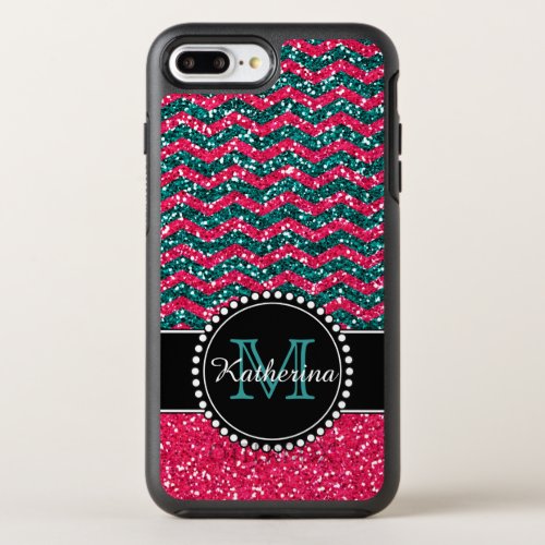 Blue  Pink Glitter Chevron Personalized Defender OtterBox Symmetry iPhone 8 Plus7 Plus Case