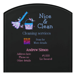 Blue pink glitter clean mop add name address q r b door sign