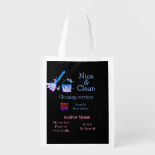Blue pink glitter clean mop add name address q r b grocery bag