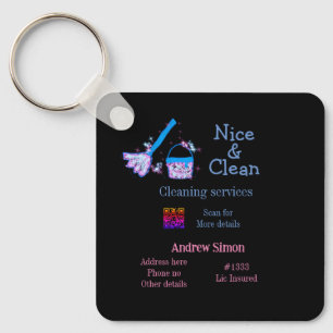 Blue pink glitter clean mop add name address q r b keychain