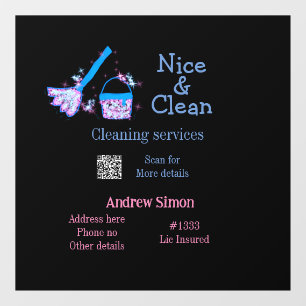 Blue pink glitter clean mop add name address q r b window cling