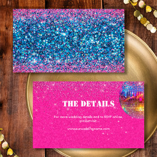 Blue Pink Glitter Disco Wedding Details Website Enclosure Card